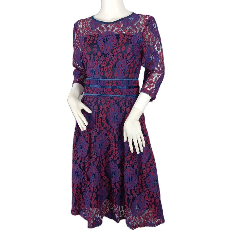 Miusol Women's Fit And Flare Dress Size Medium Red Blue Lace Partially Lined